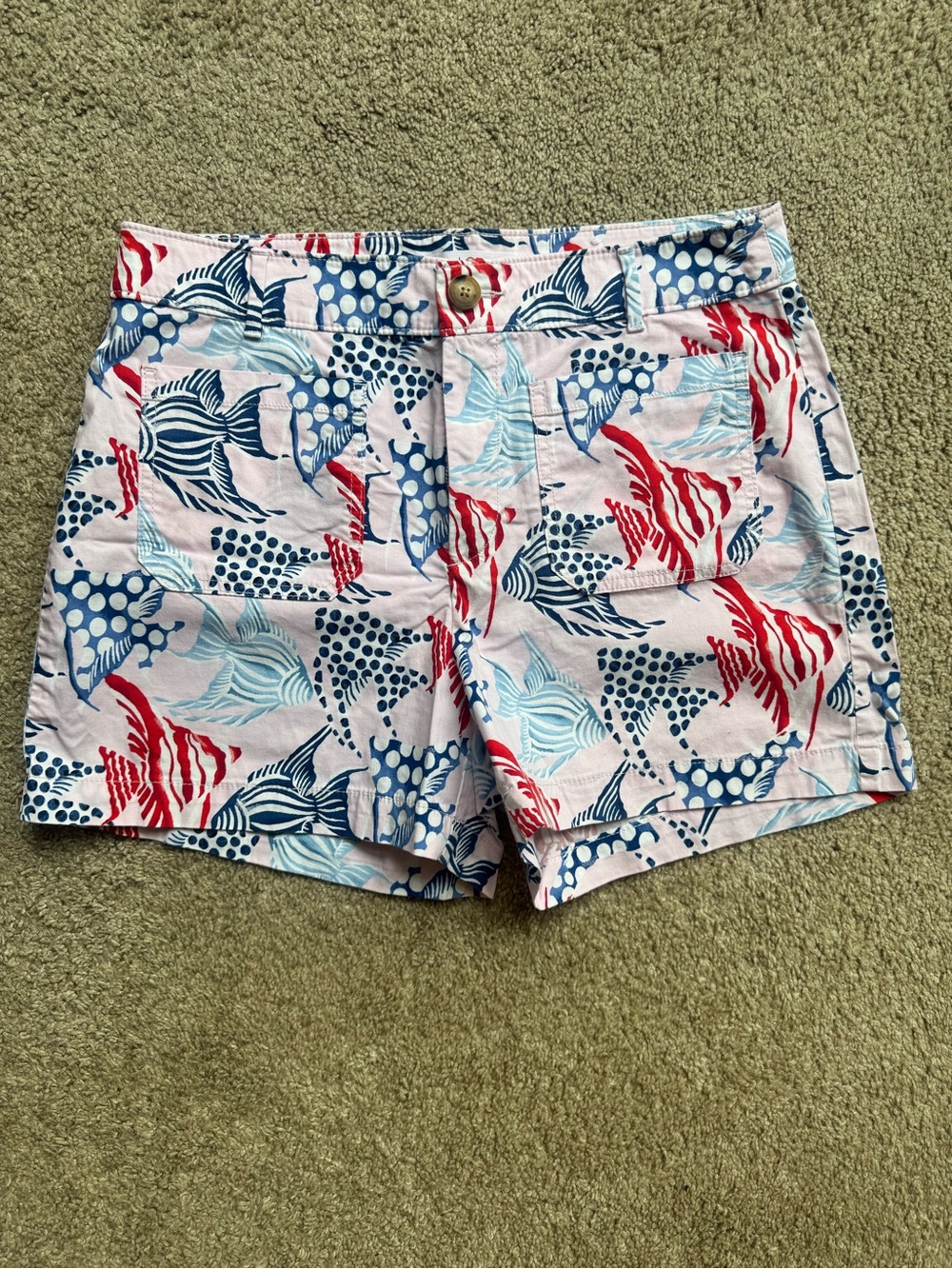 Loft size 12 Palmer Short - Women’s Fish-Print Cotton Shorts - Pink/Red/Blue